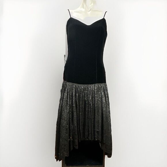 Vintage Marvin Singer For Depeche Mode Black Velvet & Lace Hi Low‎ Dress Size 4 - Picture 1 of 10